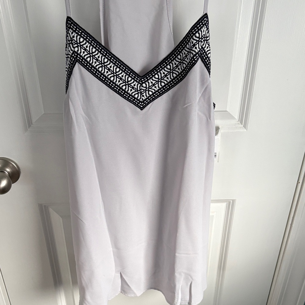 White Dress with Black Geometric Trim